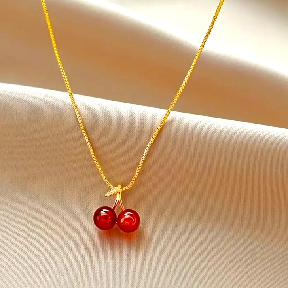 NEW 14K Gold CHERRY 🍒 necklace chain Necklace Dainty  diamond